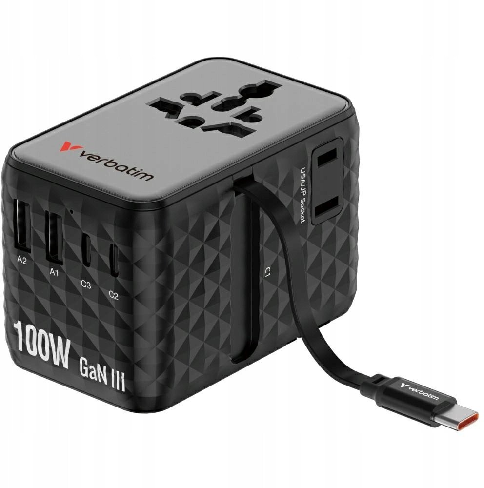 Verbatim Ceļojumu adapteris EU/UK/US GaN 2xUSB-C/2xUSB-A/1xUSB-C