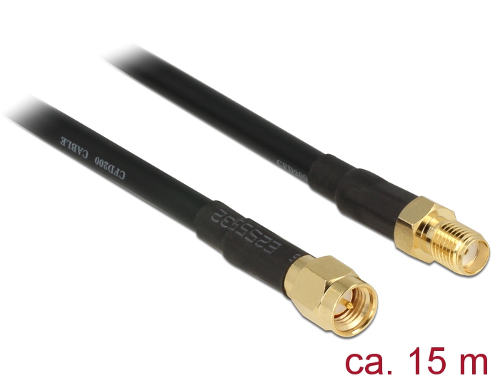 Delock SMA, M-F, 15m, Black -